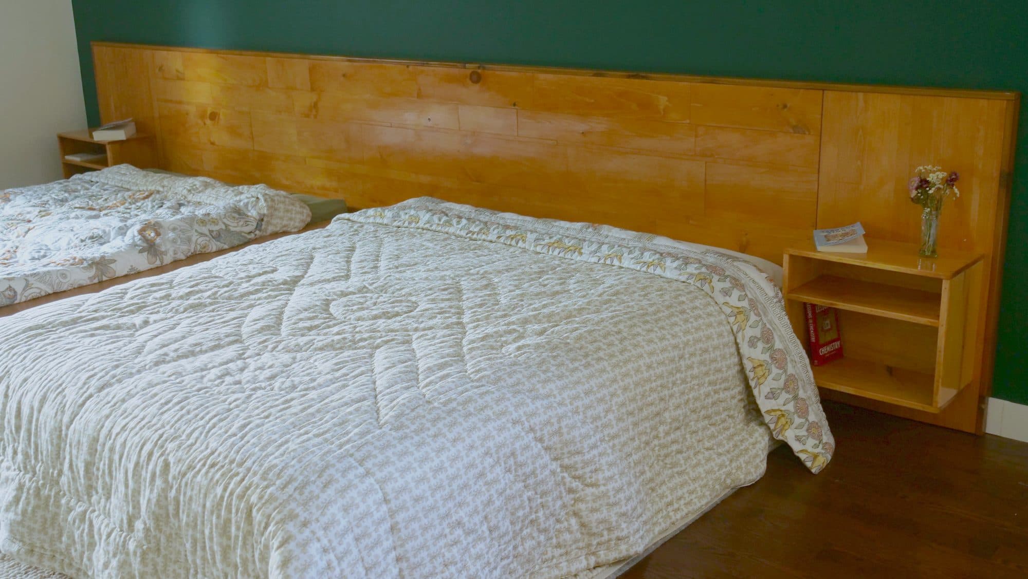 Headboard + open nightstand, angle
