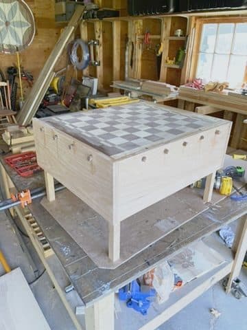 Game table w/ side drawers, in shop