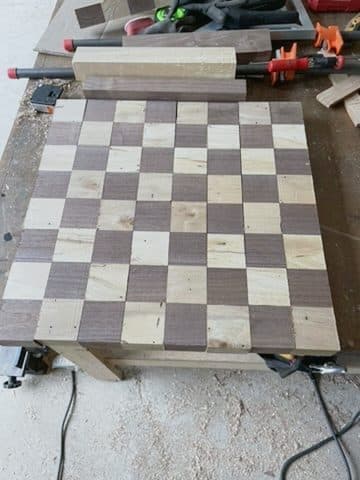 8x8 checkerboard glue-up clamped