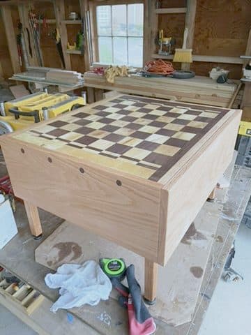 Oak game table w/ checkerboard top