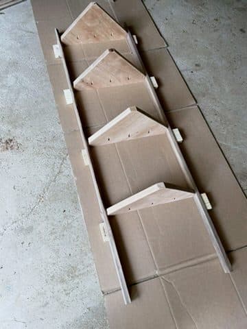Four triangular shelf blanks, predrilled