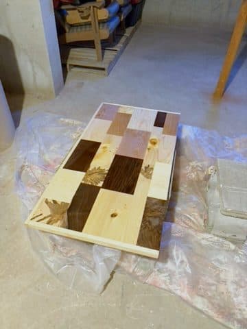 Patchwork board w/ amber resin knots