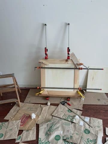 Cabinet carcass glue-up indoors