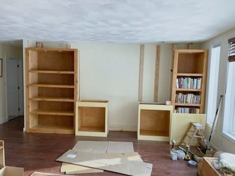 Built-in shelving dry-fit on site