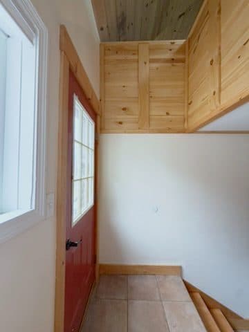 Finished top landing + pine guard box, red door