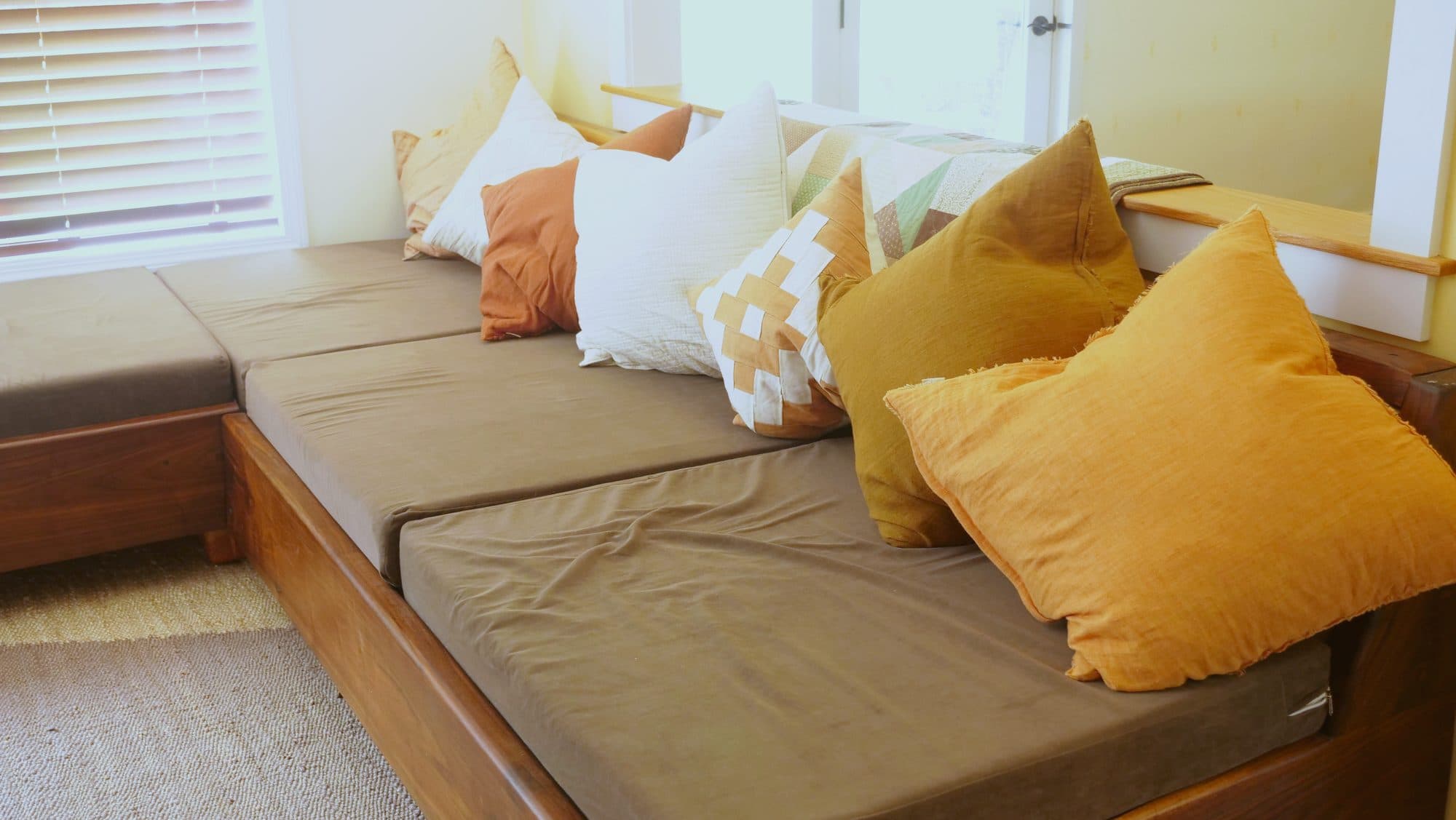 Walnut L-daybed window seat, styled