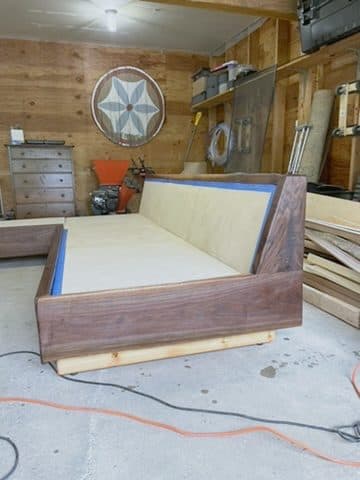 Platform bed w/ angled headboard (walnut rails)
