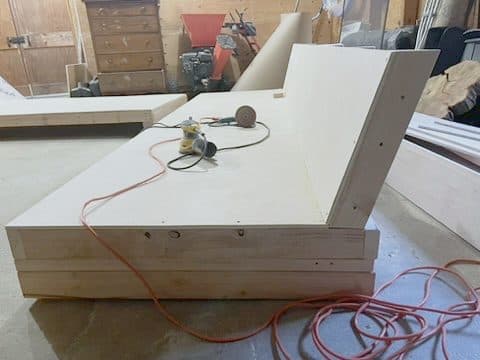 L-shaped plywood box, sanding